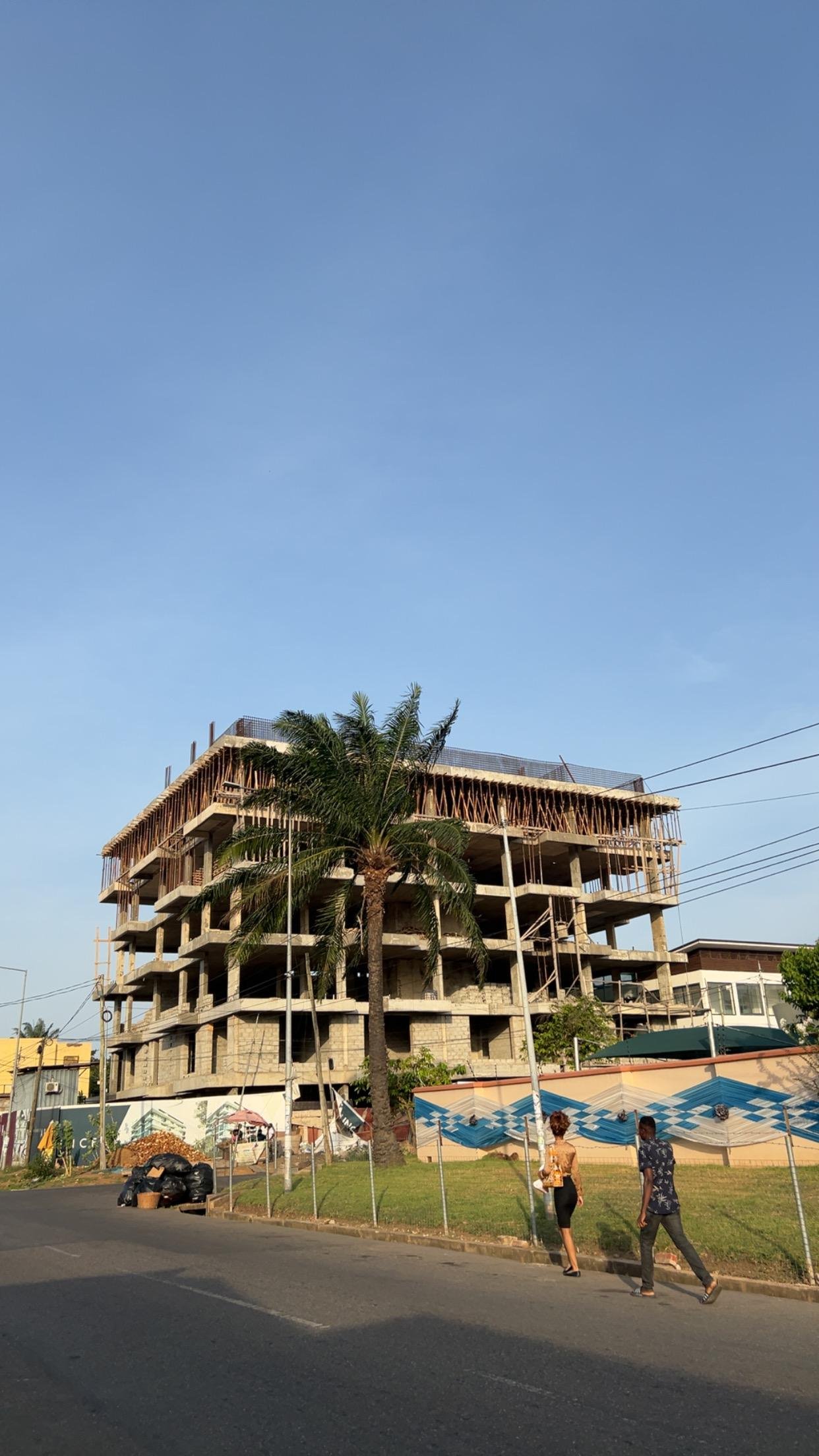 A building under construction back home